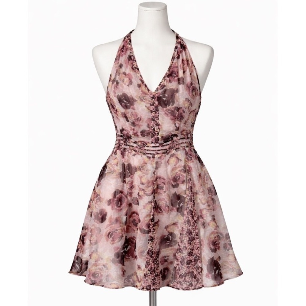 Simply Vera Vera Wang‎ Floral V-Neck Fit and Flare Dress Plum Mauve Large